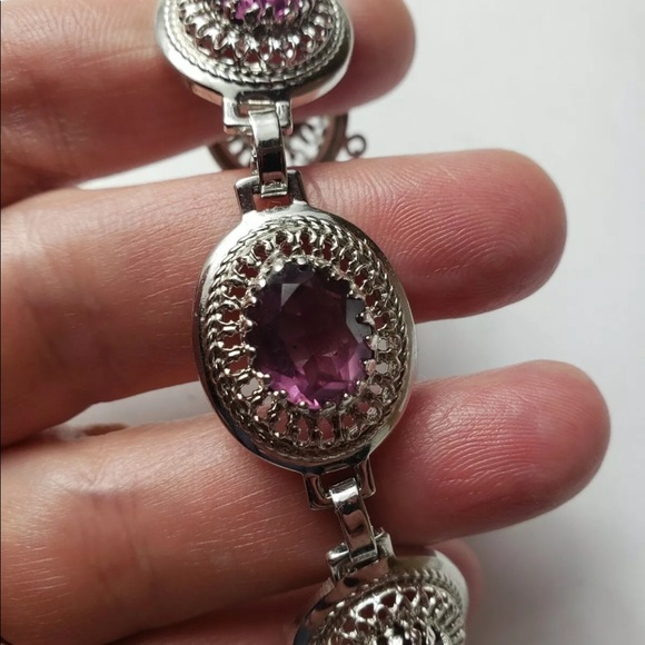 Vintage Danecraft SS Purple Gem Bracelet 7” - Picture 2 of 8